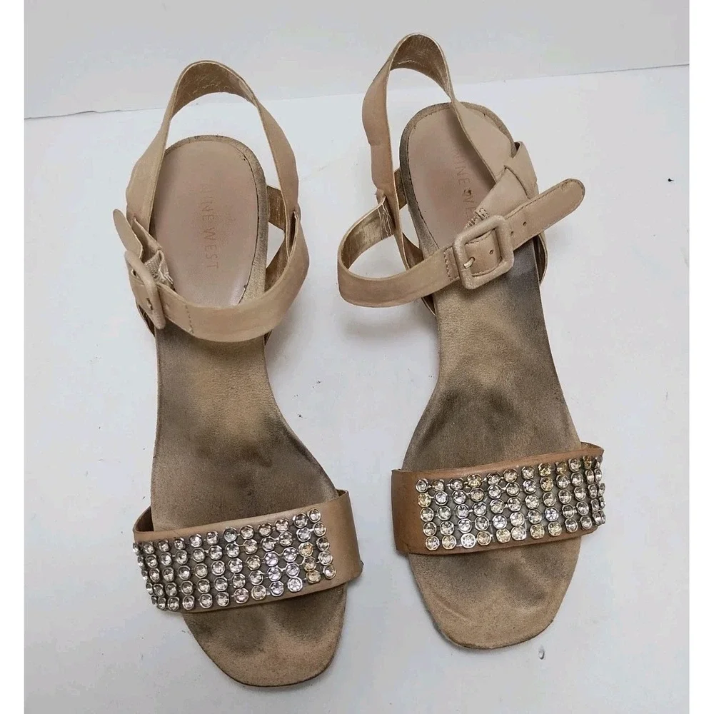 Nine West Womens Rhinestone Platform Cork Wedge Sandals Ankle‎ Strap Buckle 8 M